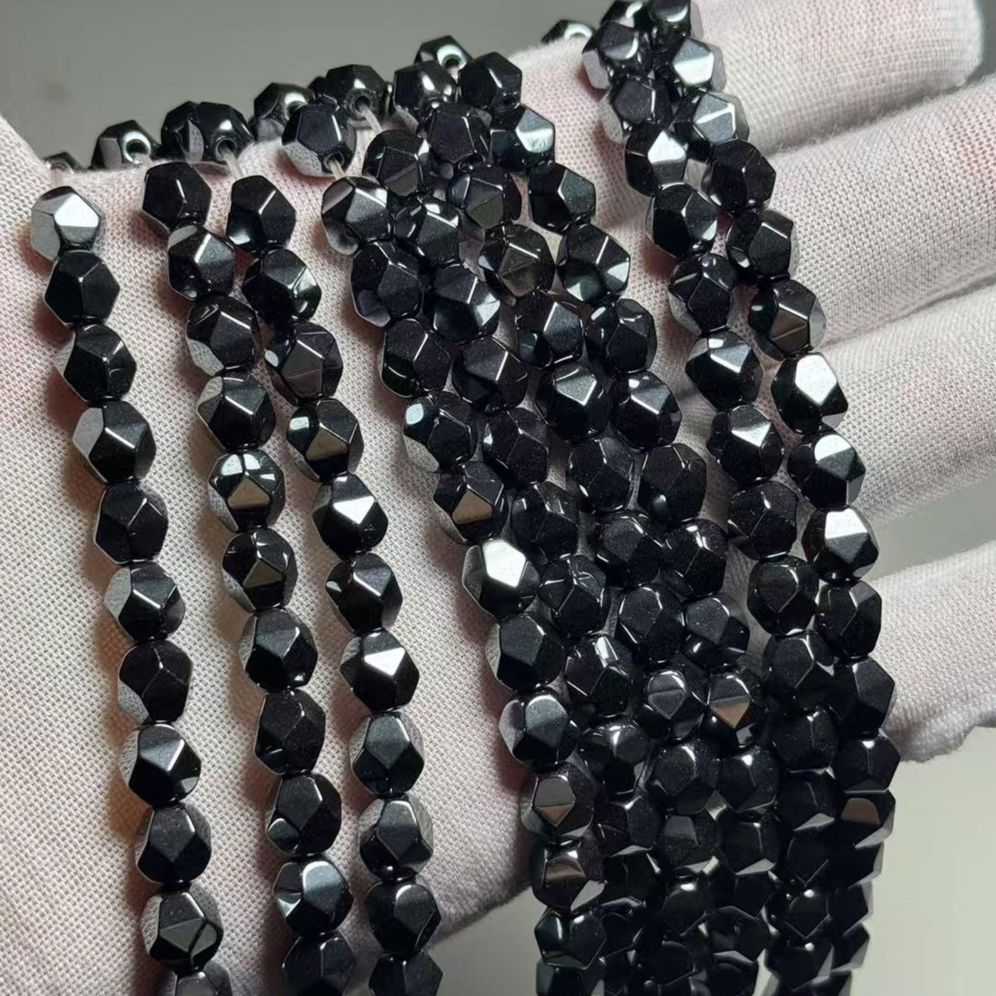 MJDCB Best Sellers Natural Stone Beads Faceted Polygon Hematite Energy Stone Healing Power for Jewelry Making(8mm)