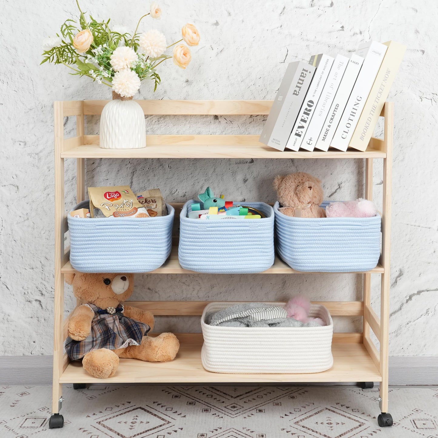 XUANGUO Small Woven Storage Baskets 13“X9”X5“ Decorative Rope Bins for Organizing Shelves, Closets, and Toys, Empty Gift Baskets, Cute Organizer Basket for Home and Office (blue, Large)