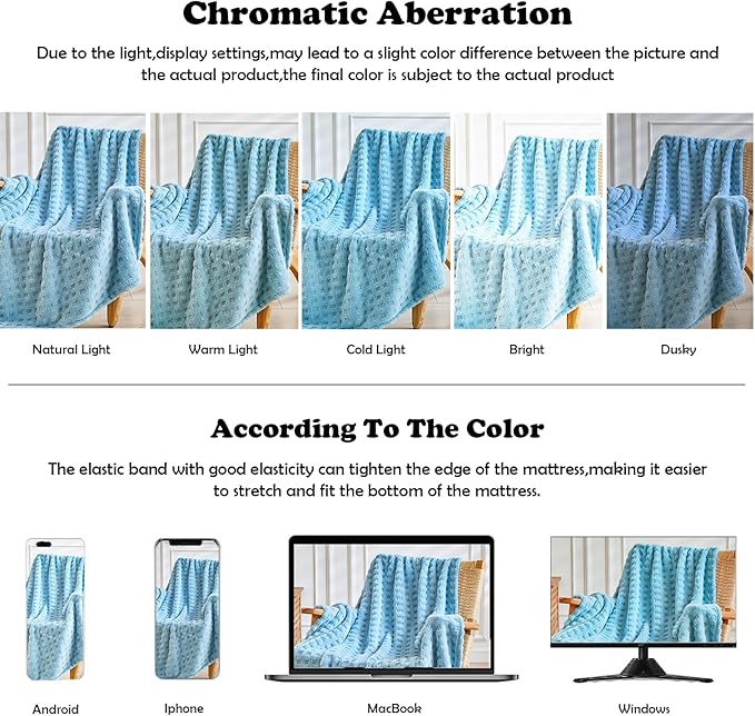 NEWCOSPLAY Super Soft King Blanket Blue Premium Silky Flannel Fleece 3D Waffle Checkered Lightweight Bed Blanket All Season Use (Blue, King(90"x110"))