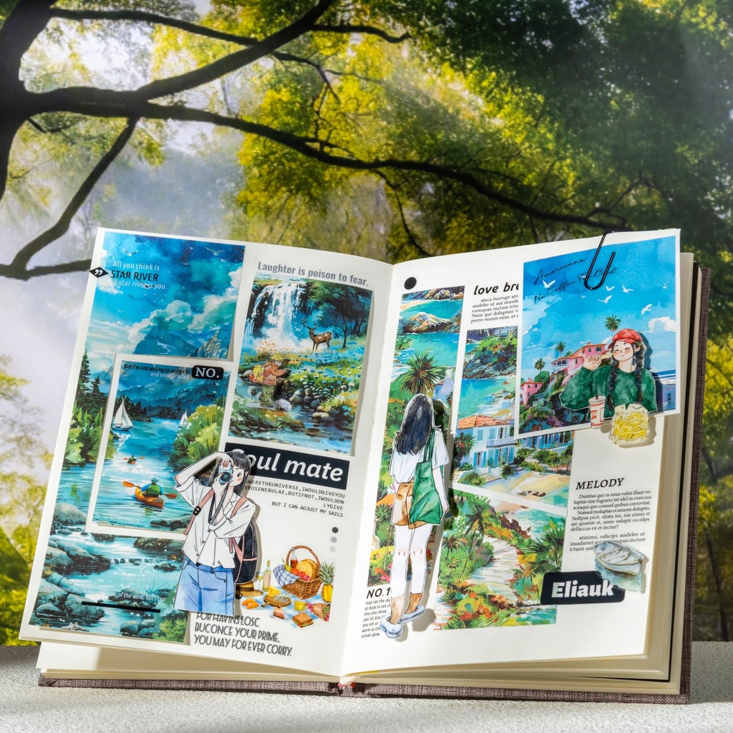 MiyouLuna 6 Rolls Seasons Landscape Washi Tape Set, 3.15in Large Nature Sticker Tape with Clip for Journaling, Scrapbooking, Planner Decoration, DIY Crafts and Art Projects