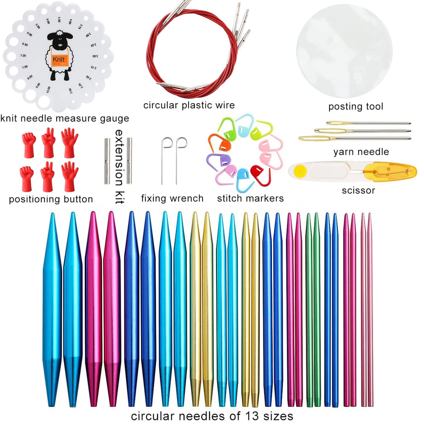 57 PCS Knitting & Crochet Kit, Aluminum Circular Knitting Needles Set 3.0mm–10.0mm with 4 Flexible Cables, Crochet Hooks & Accessories, Beginner Craft Starter Kit with Storage Case