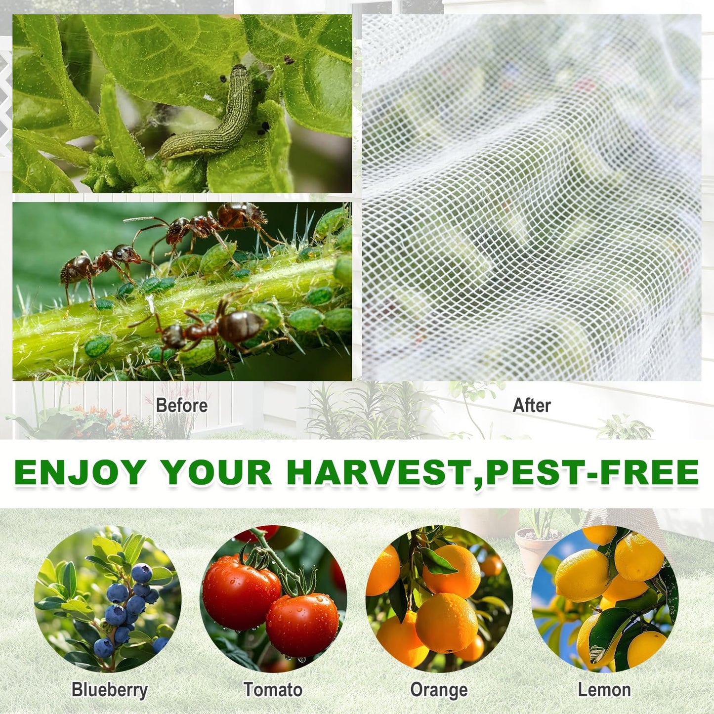 OUTCREATOR® Bird Netting for Garden Protection, 4 Pack Garden Netting Pest Barrier with Zipper and Drawstring, Fruit Tree Netting Mosquito Net Tomato Protective Cover for Blueberry Bushes,2.6 X 3.3 ft