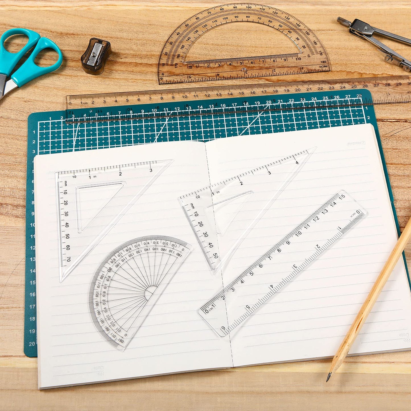 Tenare 72 Pcs Plastic Clear Math Set Includes Protractor Triangle Rulers 12 Inch 6 Inch Straight Geometry Math Transparent Ruler Measuring Tool for Office Home Supplies