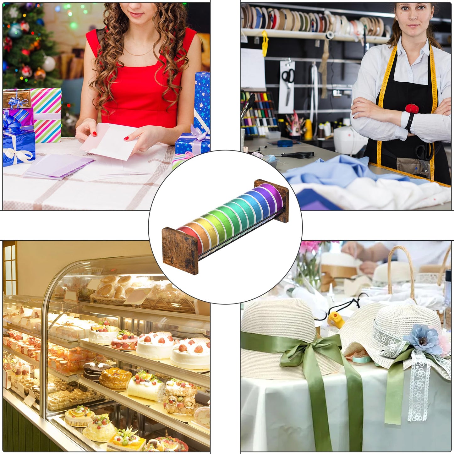 Invech Ribbon Storage Rack Desktop & Wall Mounted, 1Pcs Ribbon Holder for Craft Room, Flower Shop and Gift Packing