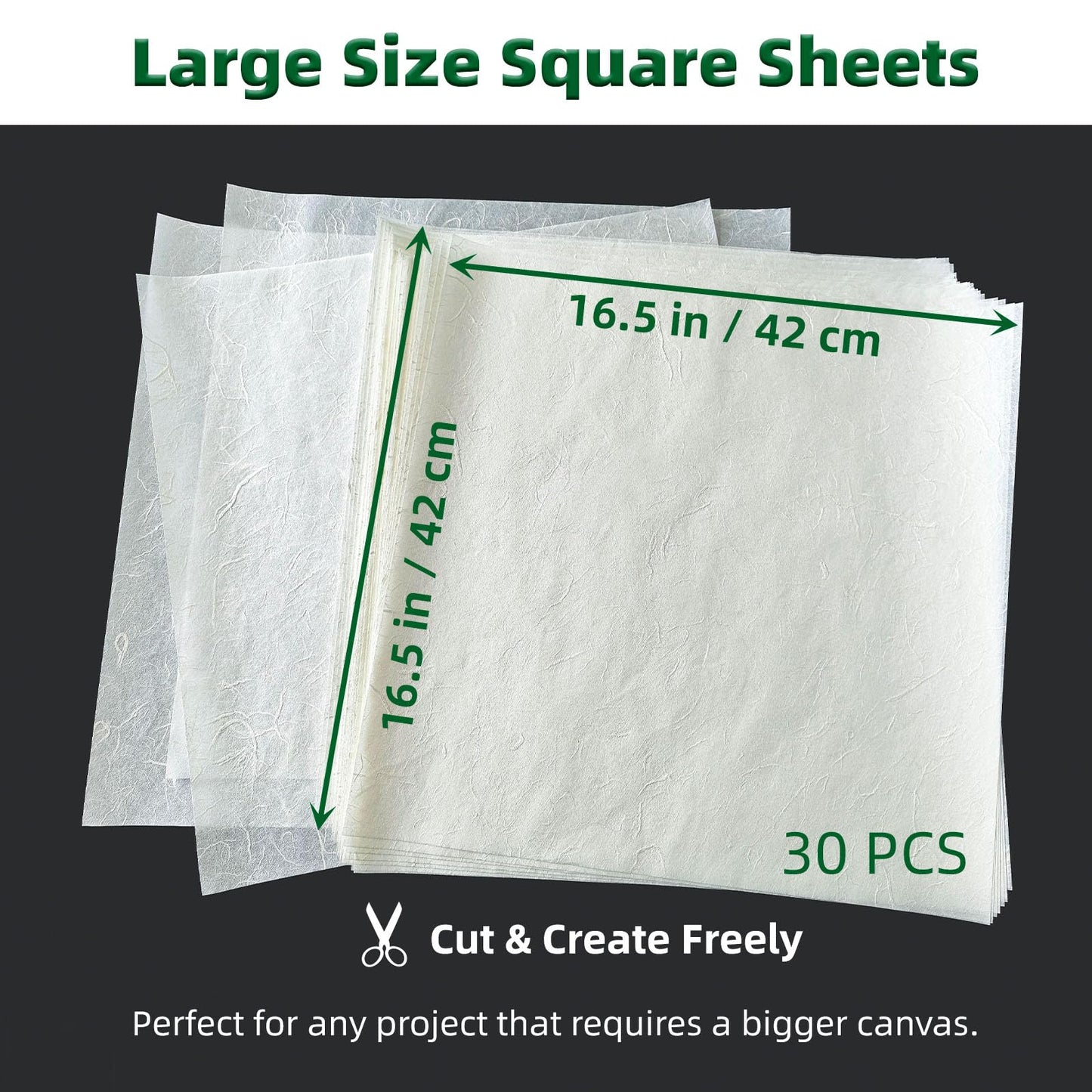 CRAFTJOY Large Mulberry Paper Sheets - 30 Sheets 16.5x16.5 Inch, Natural White Rice Paper for Origami, Gift Wrap, DIY Crafts, Calligraphy, Art, Printing, Decoupage Tissue, Journaling