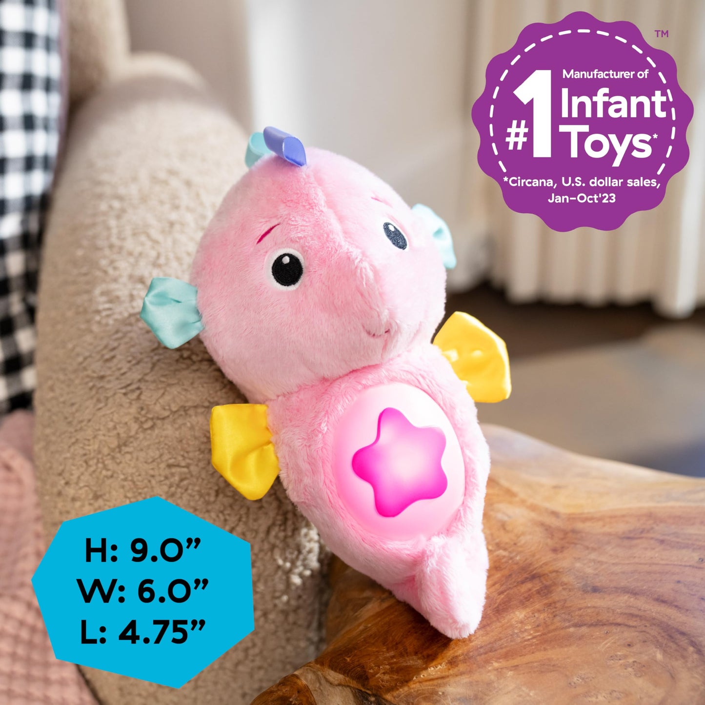 Baby Einstein Sea Dreams Seahorse Plush Soother Toy, with Music and Lights, Ages 0 Months and Up, Pink
