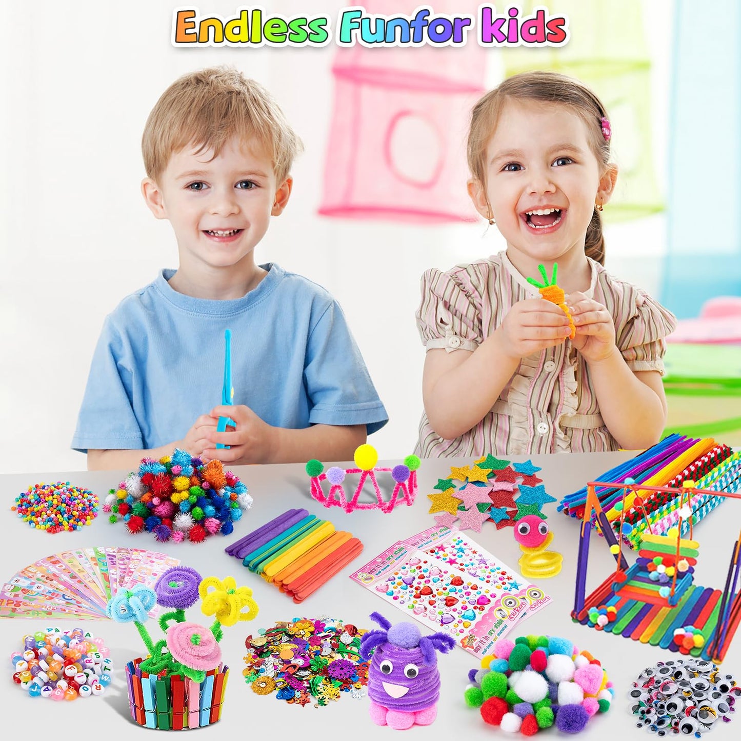 Sundaymot Arts and Crafts Supplies for Kids, 2000+Pcs DIY Craft Kits, Ages 6-10, Educational Preschool and Homeschooling Arts Programs, Children Craft Kits, Gifts for Boys and Girls.