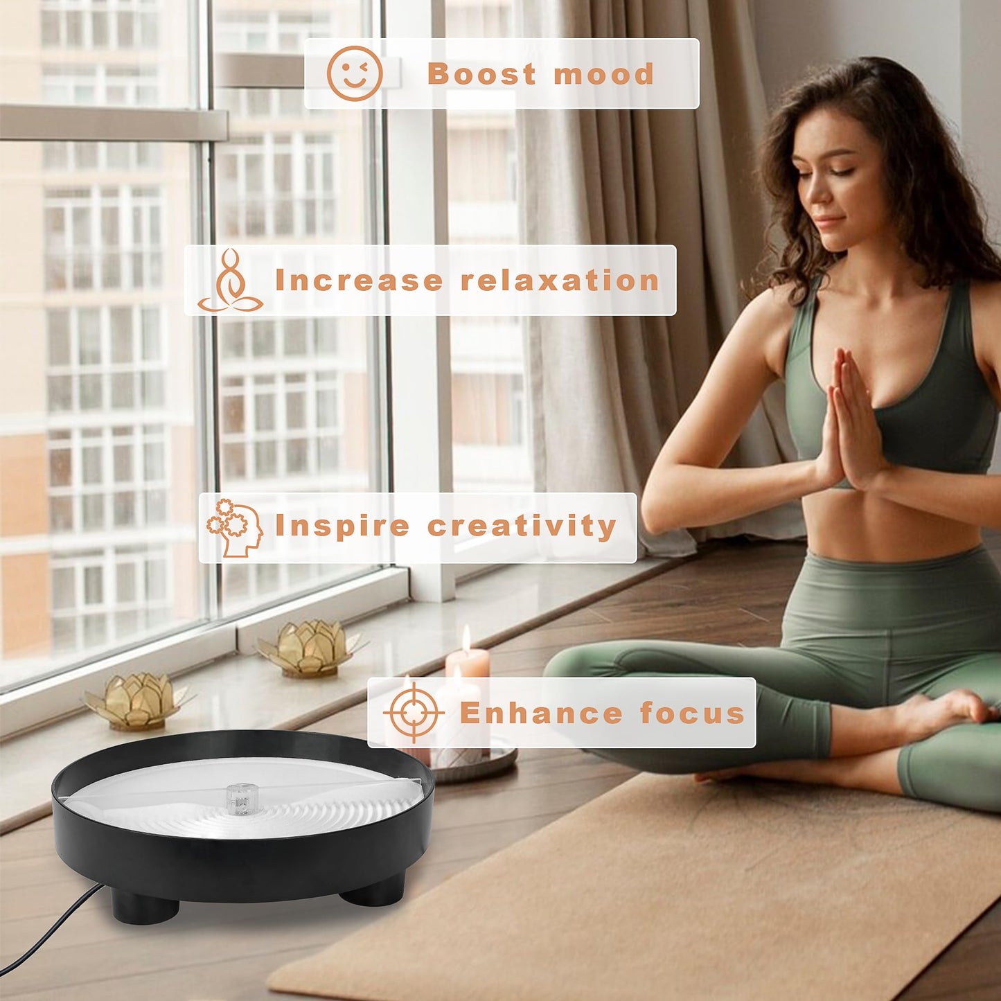 NAMAII 11.5" Automatic Garden Zen Self Rotating Sandscrape Tray, Mindfulness Meditation Stress Relied Therapy Sand Tray for Home Office Desk Decor