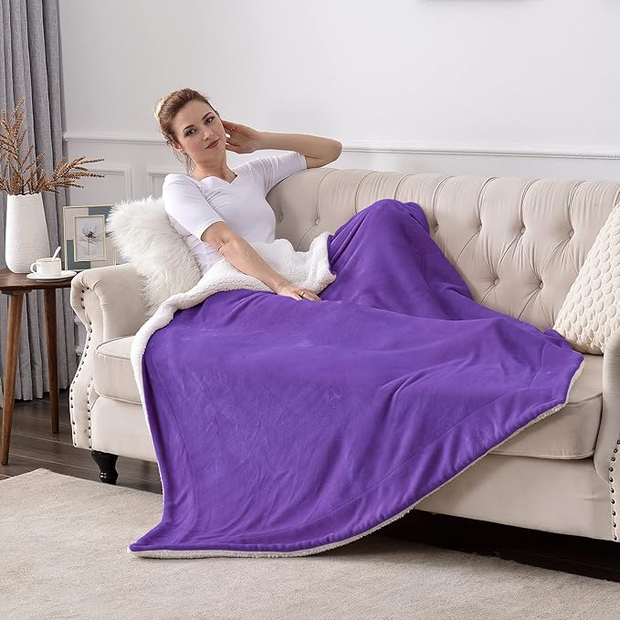 SOCHOW Sherpa Fleece Throw Blanket, Double-Sided Super Soft Luxurious Plush Blanket Twin Size 60 inchx80 inch, Purple