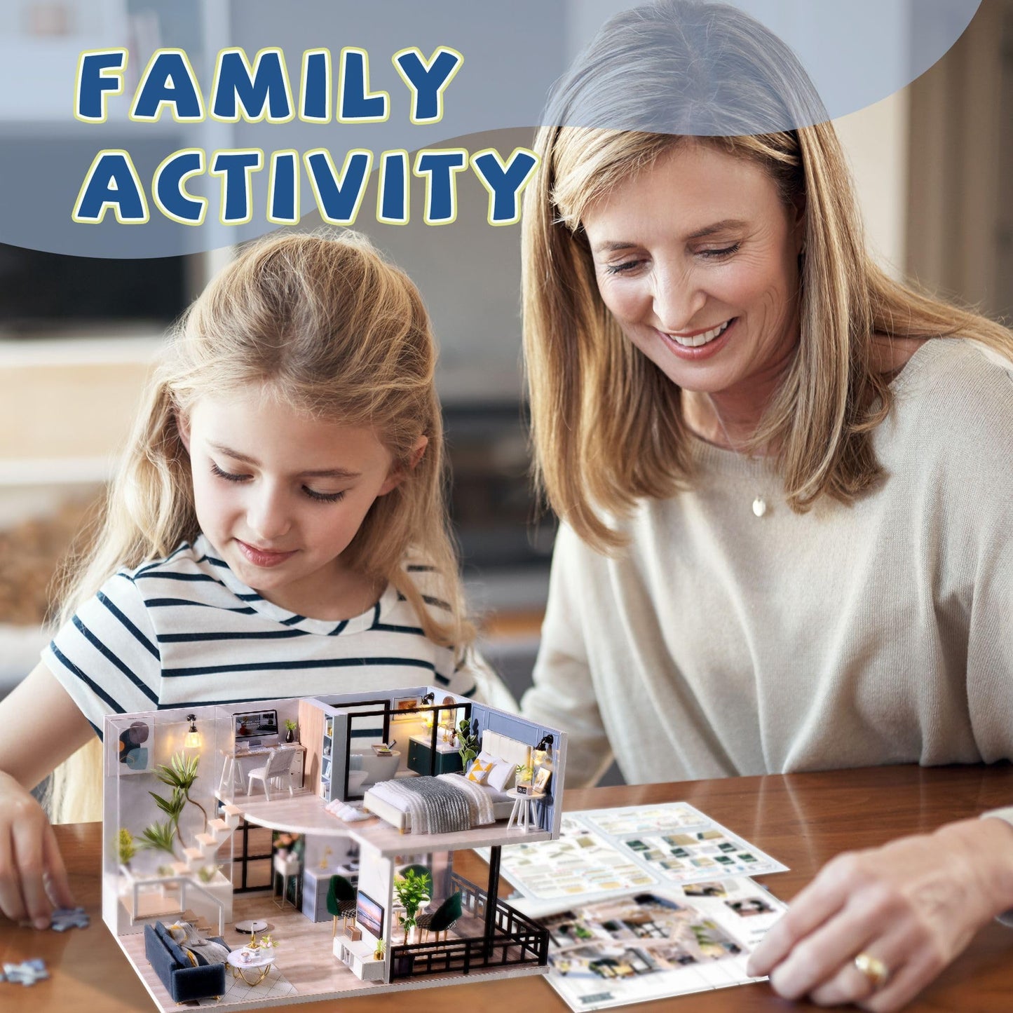 Flever Wooden DIY House Kit, Miniature with Furniture, Creative Craft Gift for Lovers and Friends (Satisfied Time)