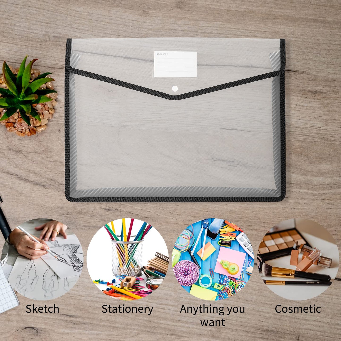 3 Pcs 11 x 17 Inch Expandable Tabloid Size Document Folder with Label A3 Plastic Folders for Documents Expanding File Wallet Envelope Size (3, Black)