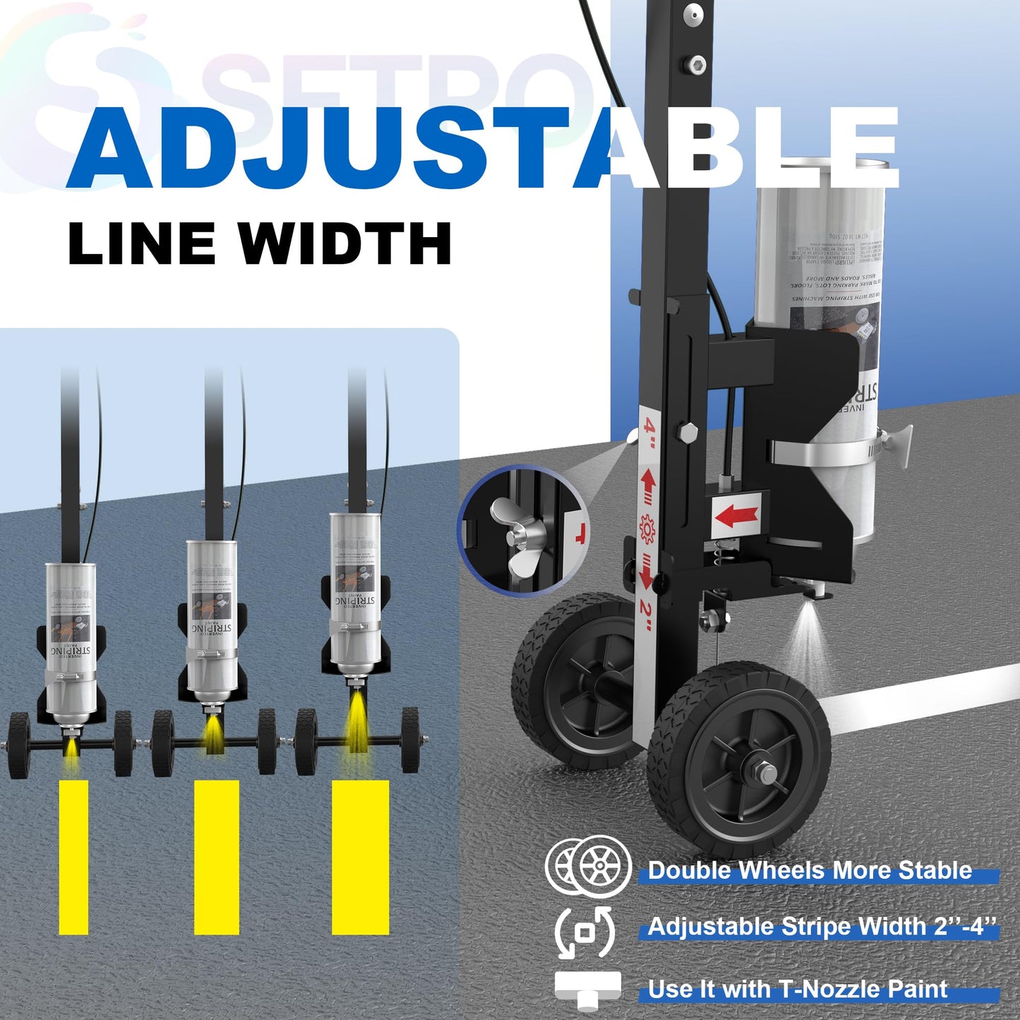 Striping Line Painting Wand, Industrial Two-Wheel Striping Spray Paint Wand for Line Paint Stripe Ground, Parking Lots, Fields, Compatible with Inverted Striping Spray Paint (T-Tip Nozzle) (35")