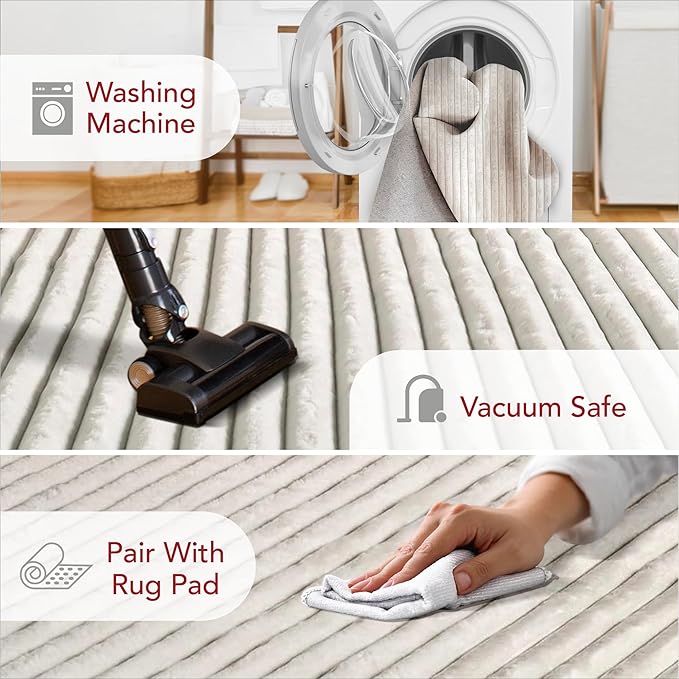 Nuloom SuperiorWash Collection Kai Off-White, 7'6" x 9'6", Fluffy and Cozy, High Traffic, Stain Resistant, Easy Clean, Durable Washable Area Rug for Bedroom, Living Room, Dining, Den, Foyer, Entryway