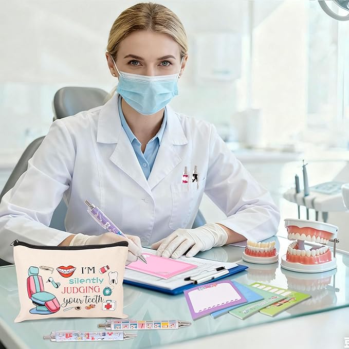 Dentist Gifts, Dental Hygienist Gift, Dental Assistant Gifts for Women, Dentist Appreciation Basket include Makeup Bag Notepad Pens Sticker Gift for Christmas Birthday (Dentist)