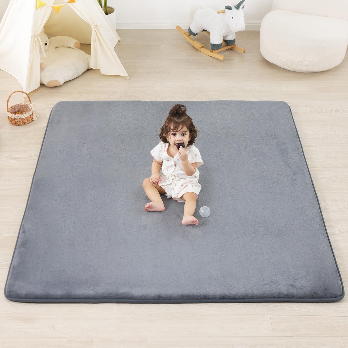 PAPAMAT 1.3" Thick Baby Floor Play Mat 50x50, Basic Padded Foam Mat for Tummy Time Crawling, Non Slip Cushioned for Babies Toddlers Infants Kids (Dark Grey)