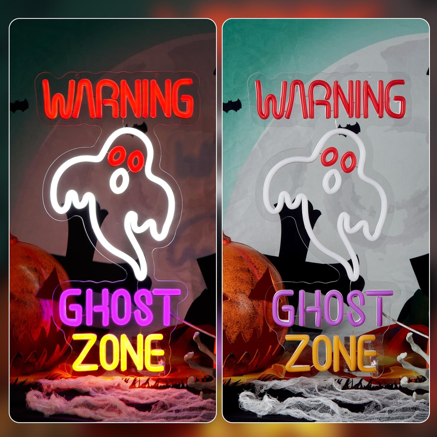 FITNATE Ghost Zone Neon Sign, Dimmable Spooky Haunted Mansion Decor LED Neon Signs, Ghost Neon Light Up Sign for Haunted House Man Cave Bar Party Christmas Decor