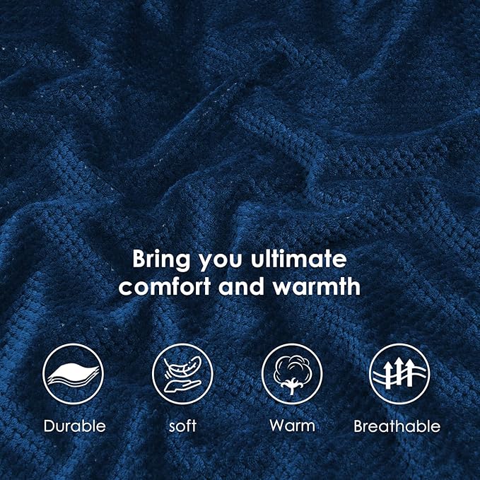 SOCHOW Waffle Sherpa Fleece Throw Blanket, Super Soft Fuzzy Warm, Lightweight Fluffy Reversible Plush Blanket for Bed Sofa Couch, 60 x 80 Inches Navy Blue