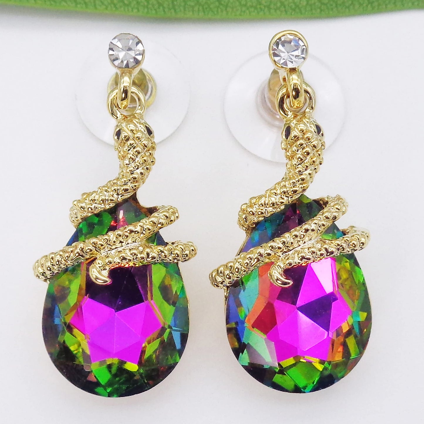 Navachi 18k Gold Plated Colorful Crystal Zircon Curly Snake Drop Dangle Az1358 Stud Earrings