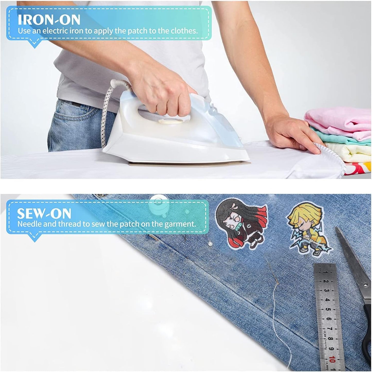 Iron on Patches for Clothing,19 Pieces Iron on Patches Anime Patches Embroidered Iron on Sew on Decorative Applique Patch Patches for DIY Jeans, Jackets, Shirts, Bag, Caps