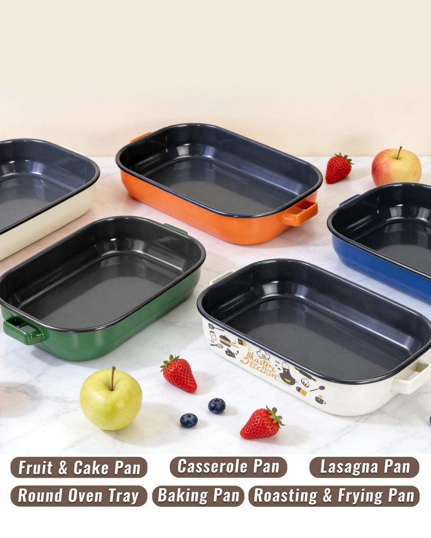 MCCSI Casserole Dishes for Oven Lasagna Baking Pan 6-Pack Set with Handle & Rack 14&17 Inch Large Deep Enamel Roasting Pan, 572°F Heat Resistance Dishwasher Safe NonStick Wedding Kitchen Gift Bakeware