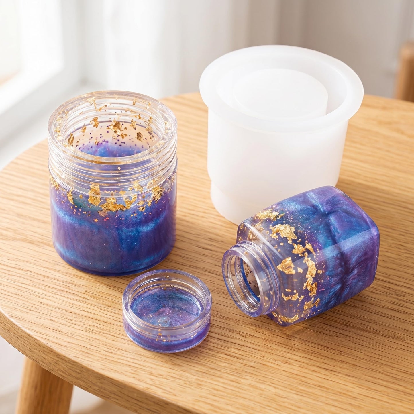 NiArt Epoxy Resin Casting Soft Silicone Mold Wide Mouth Screw-On Cap Bottles (Cuboid+Straight-Sided Cylinder), DIY Art Craft Multipurpose Home Lid Storage Container Jewelry Jar Holiday Decoration