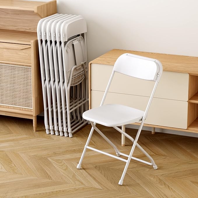 Allpop 5 Pack Plastic Folding Chair, 300lb Capacity, Portable Commercial Chair with Steel Frame for Home Office Wedding Party Indoor Outdoor Events, Stackable, White