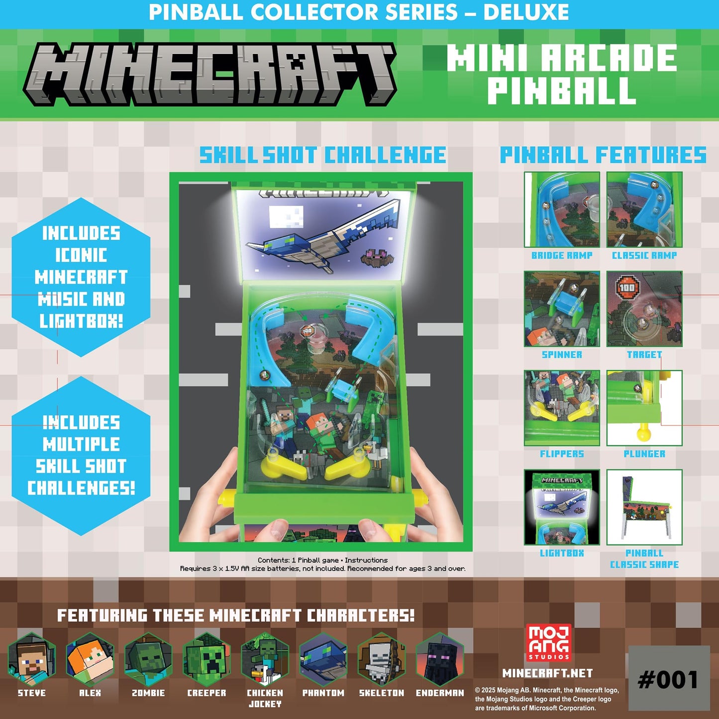 Minecraft: Mini Arcade Pinball - Deluxe Collector Series, Lights & Sounds, Classic Tabletop Game, Skill Shot Challenges, Licensed Toy, Adults-Kids 3+