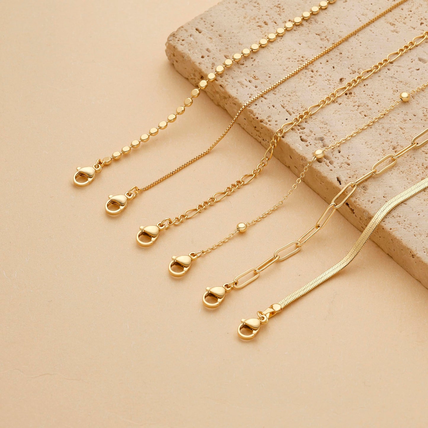 DEARMAY 14K Gold Plated Bracelets Set for Womens Trendy Waterproof Dainty Gold Jewelry Fashion Stackable Beaded Figaro Herringbone Paperclip Link Box Chain Bracelet Pack Stack Gifts