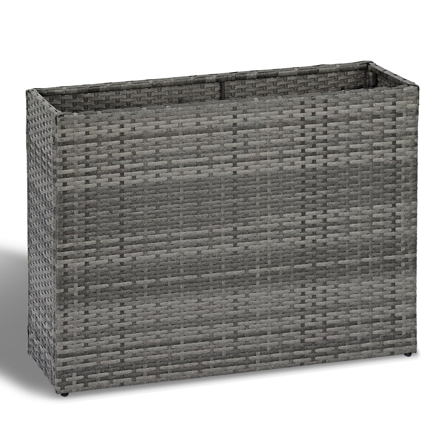 SUNNYPARK Gray Rectangular Planter Box All-Weather PE Rattan Large Modern Planters with Removable Liner Indoor Outdoor Decorative Flower Pot for Patio, Balcony, Garden