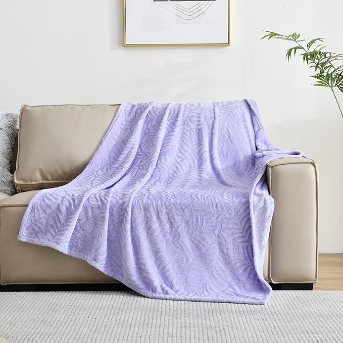 SOCHOW Super Soft Flannel Fleece Throw Blanket, Lightweight Cozy Warm Leaves Textured Plush Blanket for Bed Couch Sofa, 60 x 80 Inches, Lilac
