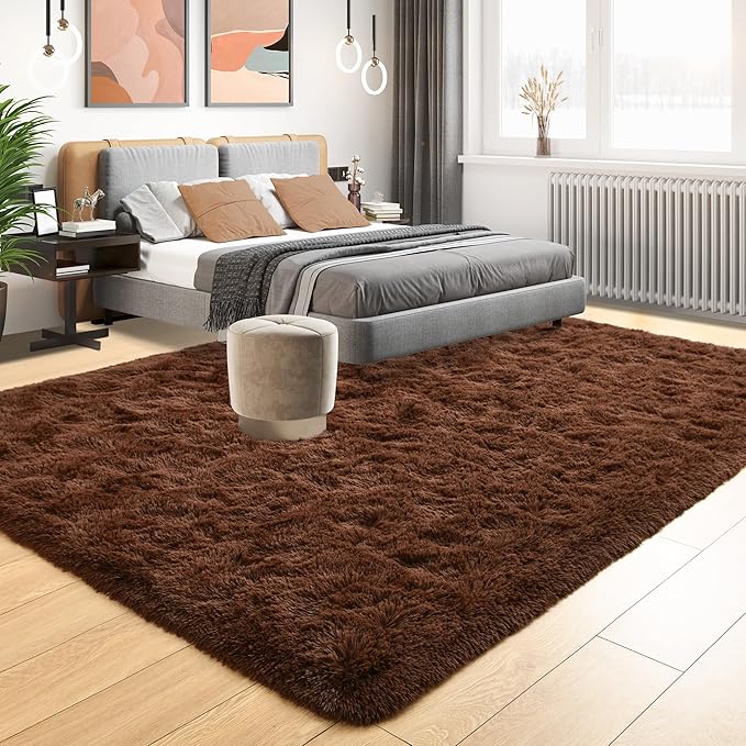 Tepook Super Soft Fluffy Rugs for Bedroom, Shag 5x8 Area Rugs for Living Room, Modern Shaggy Rug Fuzzy Carpets for Kids, Plush Indoor Nursery Home Decor Rug with Non-Slip Bottom, Brown