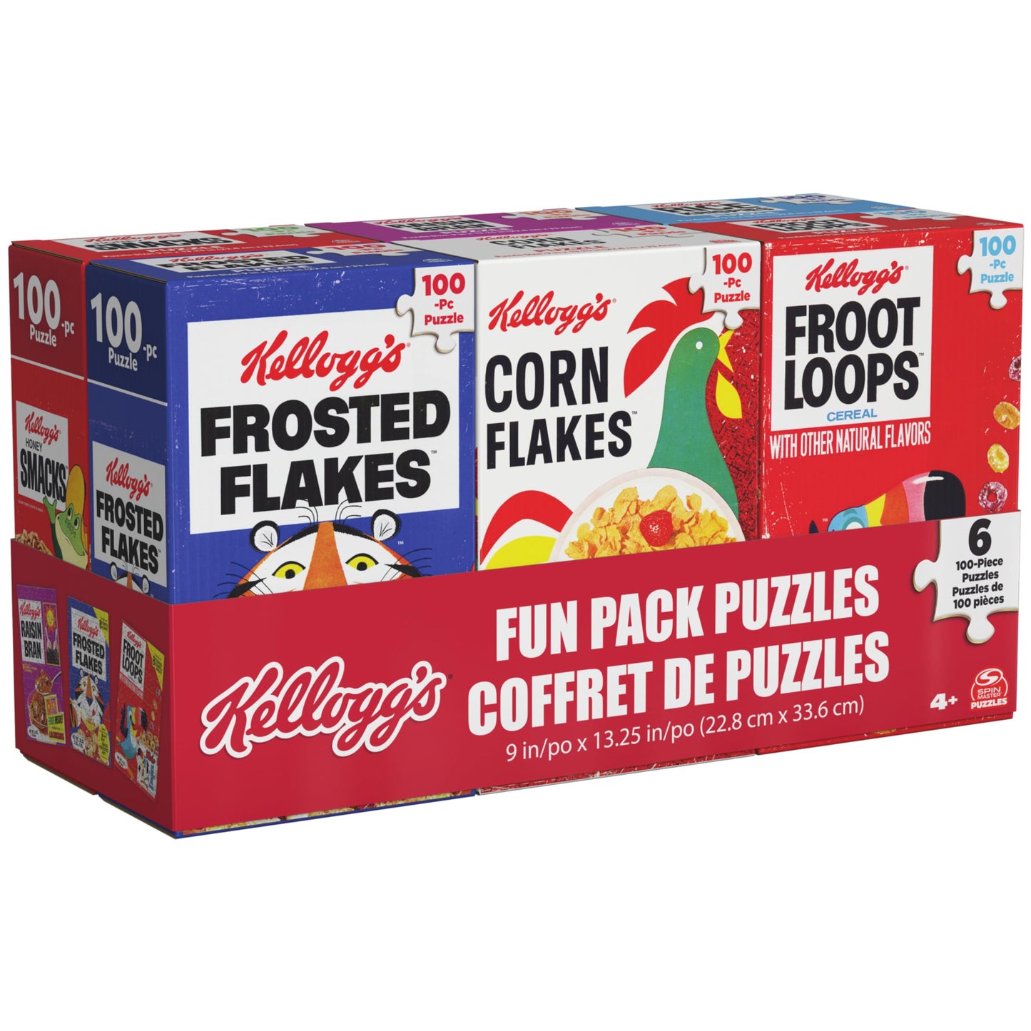 Spin Master Games, Kellogg's Cereal 100-Piece Puzzles 6-Pack, Square Cereal Boxes Puzzle Gift Set, Froot Loops, Rice Krispies, Raisin Bran, Corn Flakes, Frosted Flakes, Honey Smacks for Ages 4 & Up