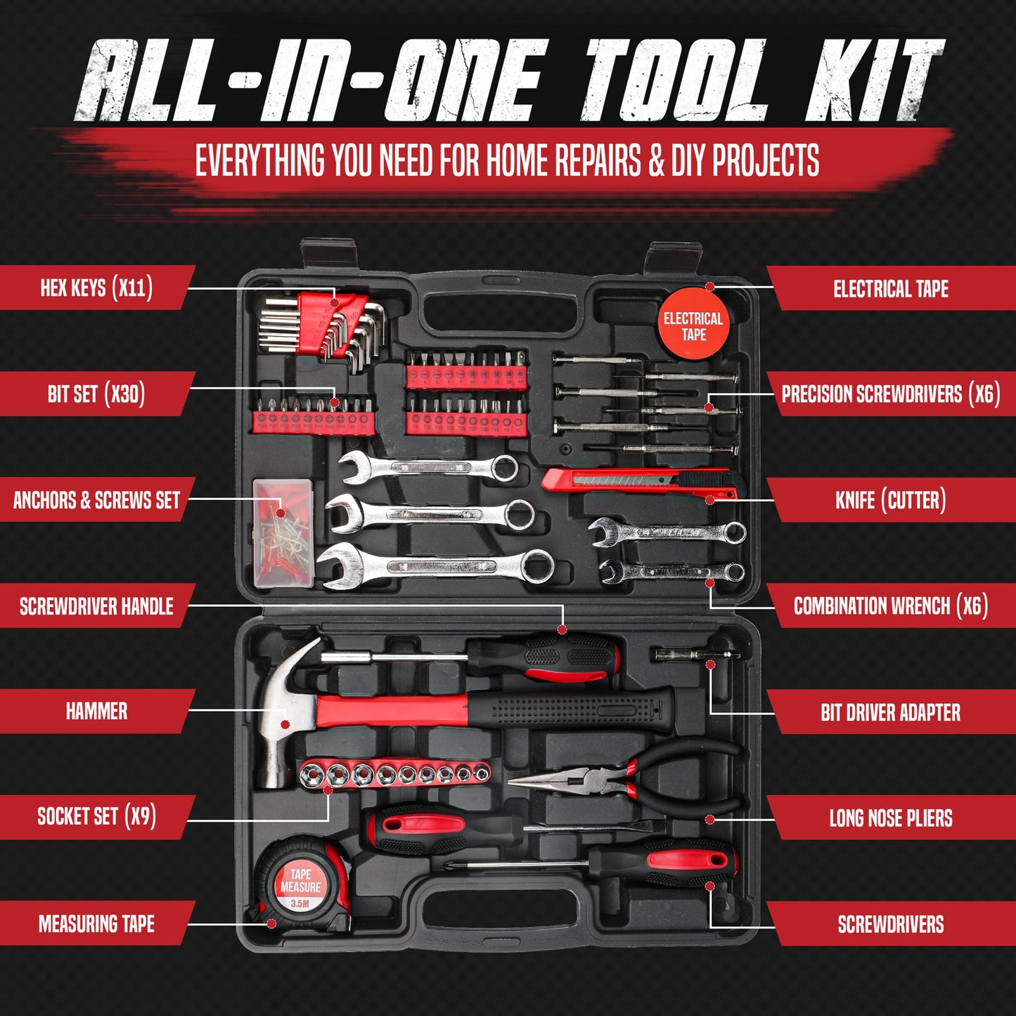 XTORVERA 148-Piece Household Tool Kit with Sturdy Case – Premium Home Repair Tools Set for Men & Women, DIY Hand Tool Set for Apartment, Garage, Office, and Home Maintenance