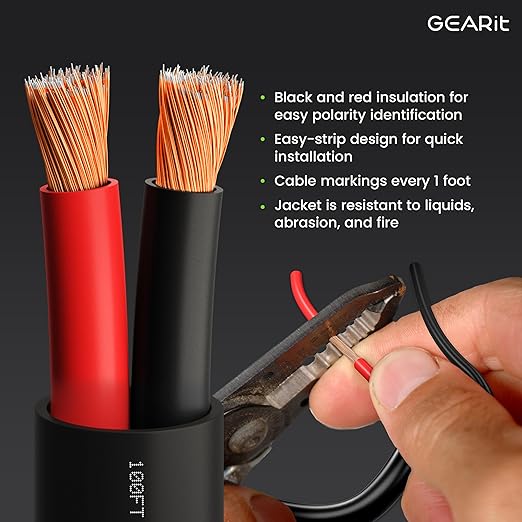 GEARit Outdoor Speaker Wire CL3 Rated, 16 Gauge Speaker Wire, Speaker Cable 100 ft for Outdoor Speakers, Patio, Garden, Backyard Audio, Direct Burial in Ground/in Wall, CCA (Black, 2-Conductors)