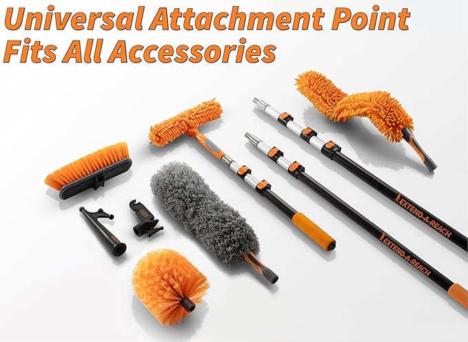 30 Foot High Reach Duster Kit with 5-24 ft Extension Pole // High Ceiling Dusting and Window Cleaning Kit with Telescopic Pole // Window Washer & Squeegee, Cobweb Duster, Fan Blade and Feather Duster