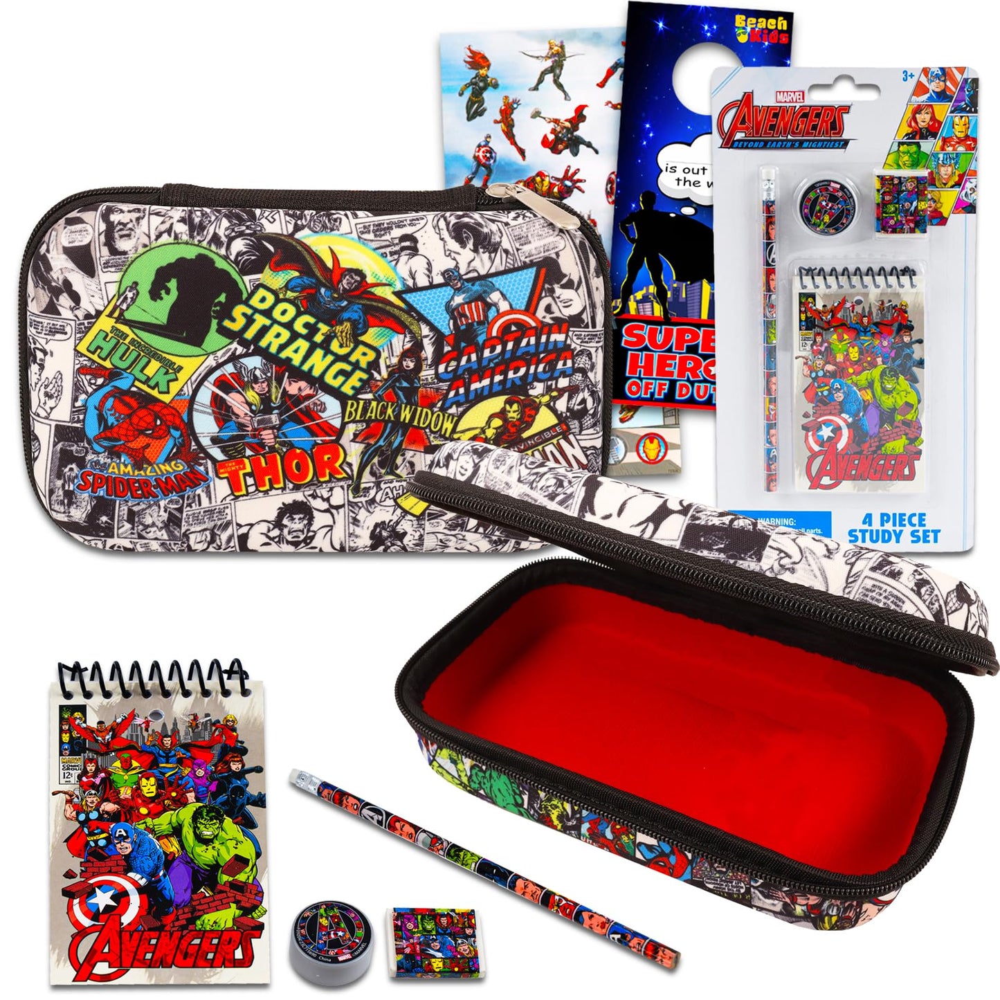 Marvel Avengers School Supplies Set - Avengers Stationery Bundle with Avengers Pencil Case, Avengers Pencil, Erasers, Stickers, More | Marvel School Supplies for Boys