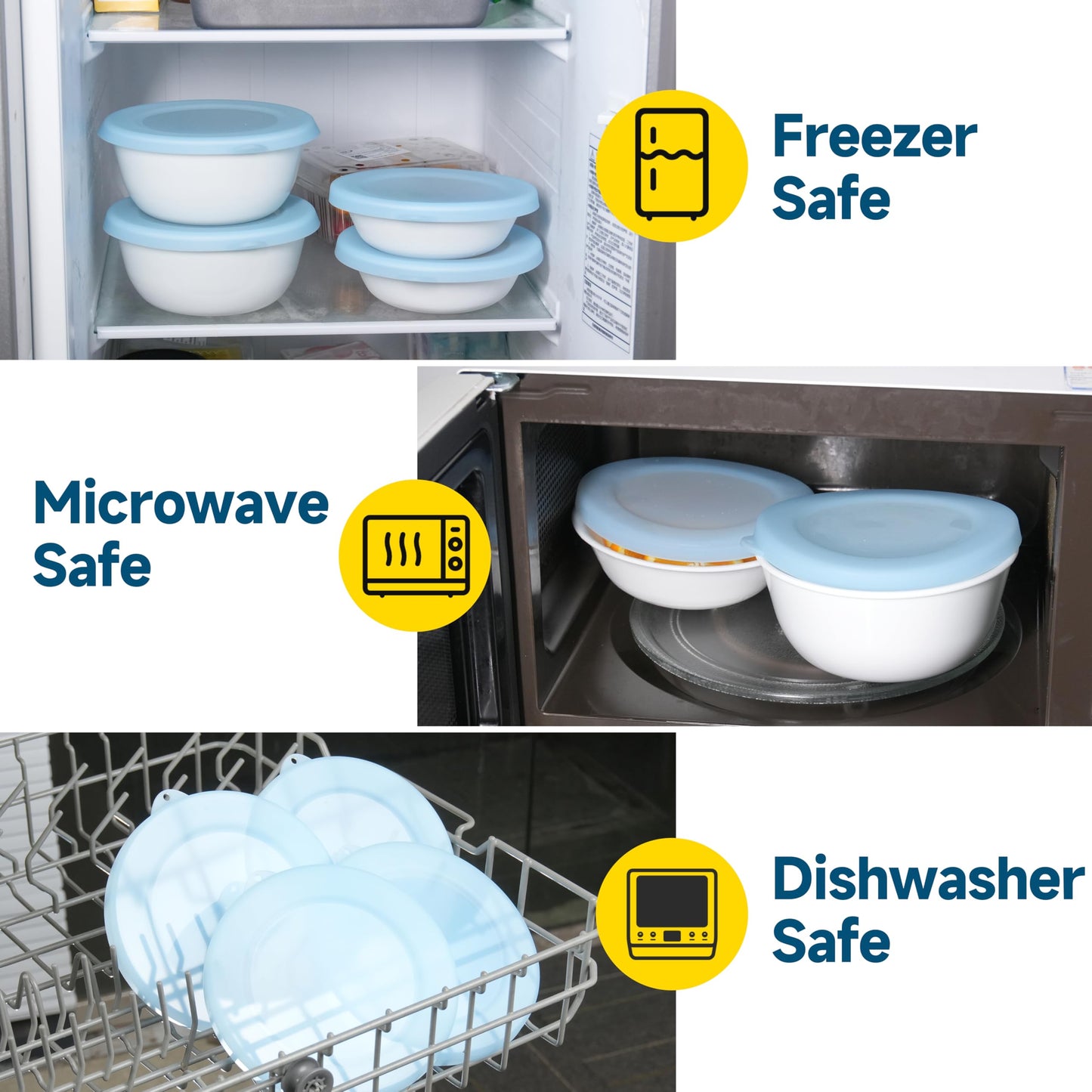 KIICII 4 Pack Silicone Lids for Corelle Vitrelle 18-Oz Soup/Cereal Bowls, Freezer & Microwave & Dishwasher Safe (Bowl not included)