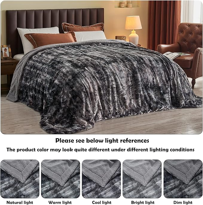 NEWCOSPLAY Super Soft Faux Fur Throw Blanket for Couch Grey Sherpa Fuzzy Plush Warm Blanket for Sofa Bed (Grey, Throw(50"x60"))