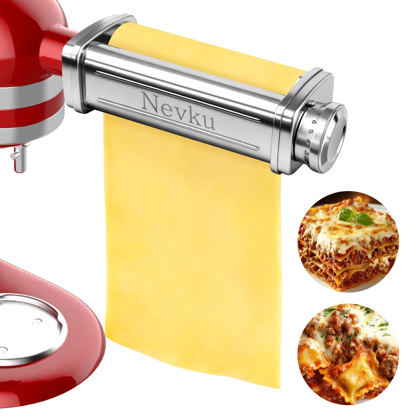Pasta Roller Attachment for KitchenAid Stand Mixer, Stainless steel Pasta Roller Attachment with 8 Adjustable thickness knob, Stainless Steel Pasta Maker accessory Machine