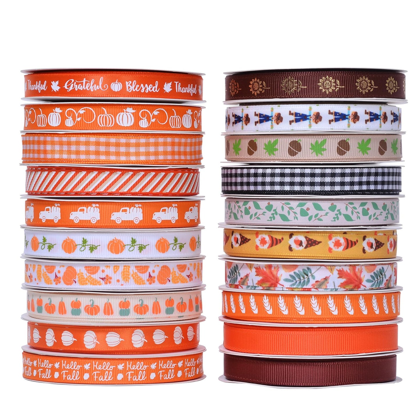 Ribest Fall Ribbon Thin, 3/8 Inch Grosgrain Pumpkin Thanksgiving Ribbons for Crafts Gift Wrapping Bows Making Autumn Harvest Decor 20 Rolls 100 Yards