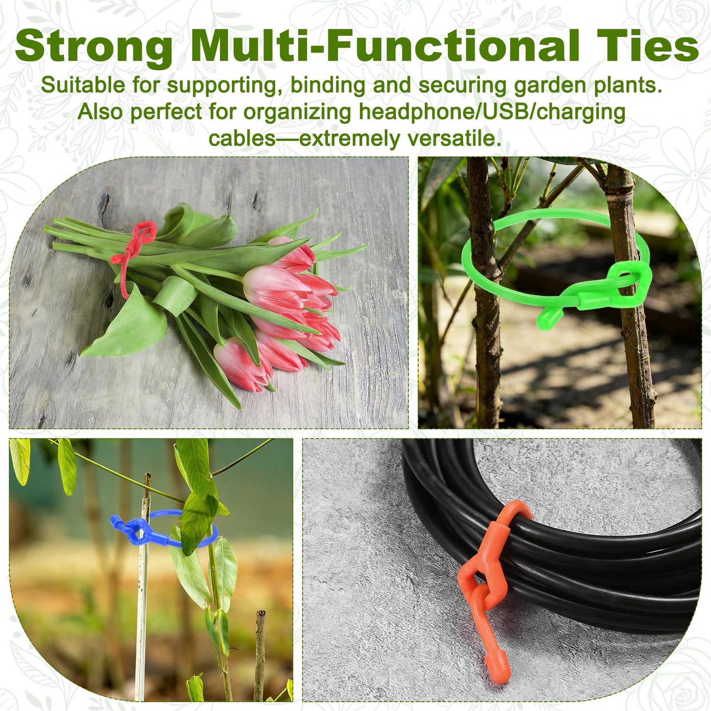 M METERXITY 12-Pack Adjustable Plant Ties, 6inch/15.24cm Silicone Flexible Multi-Function Sturdy Garden Twist Tie for Plant Support/Tree/Shrub/Vine, Reusable Support Twine [Orange]