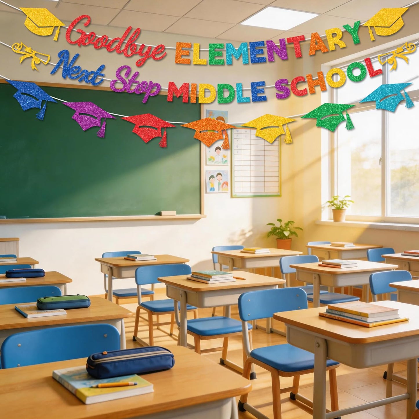 Lednica 5th Grade Graduation Decorations, Elementary Graduation Banner, Class of 2026 Goodbye Elementary Next Stop Middle School Party Supplies, Classroom Decor & Photo Props