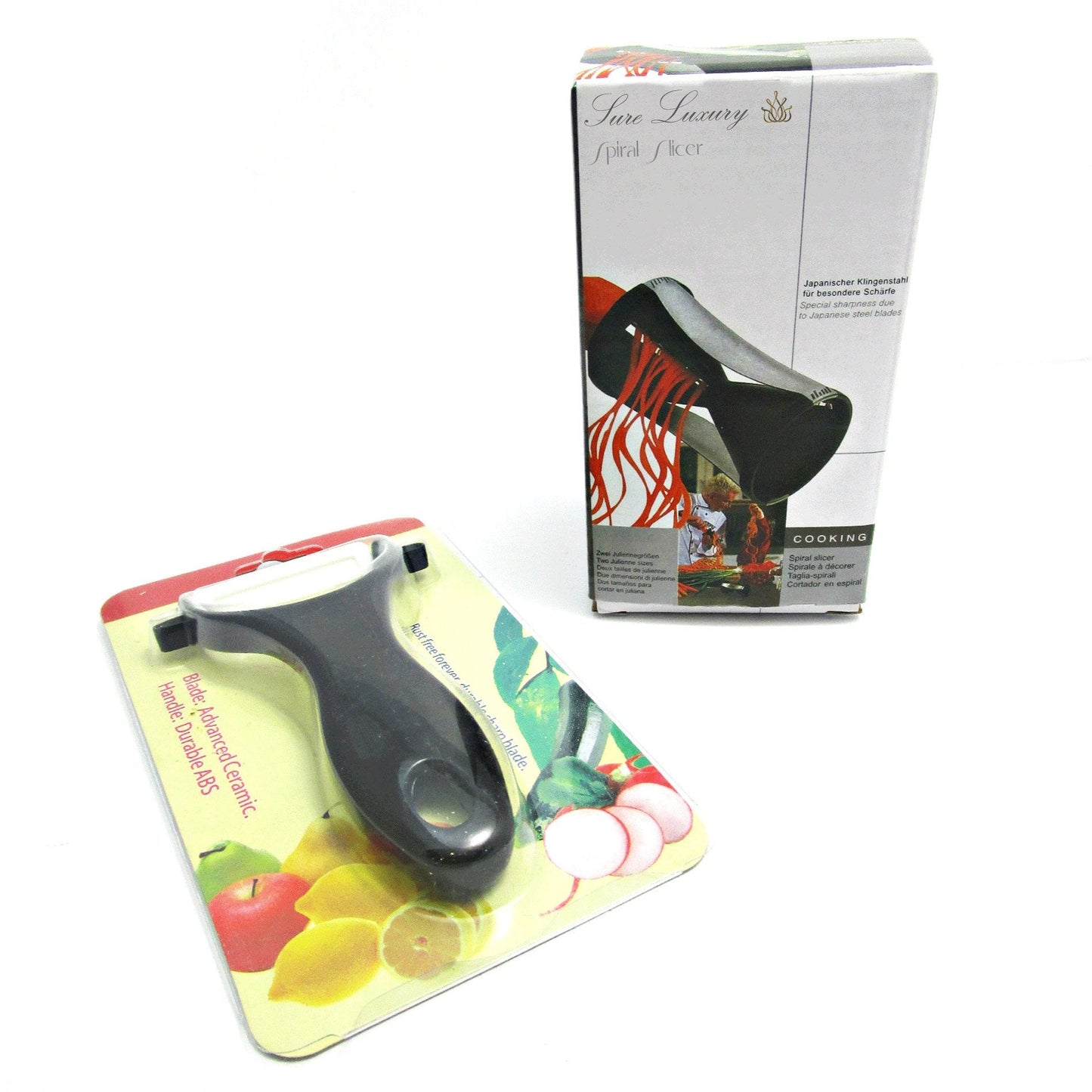 Premium Spiral Slicer with Ceramic Peeler - Black - Sharp, Durable, Rust-Resistant