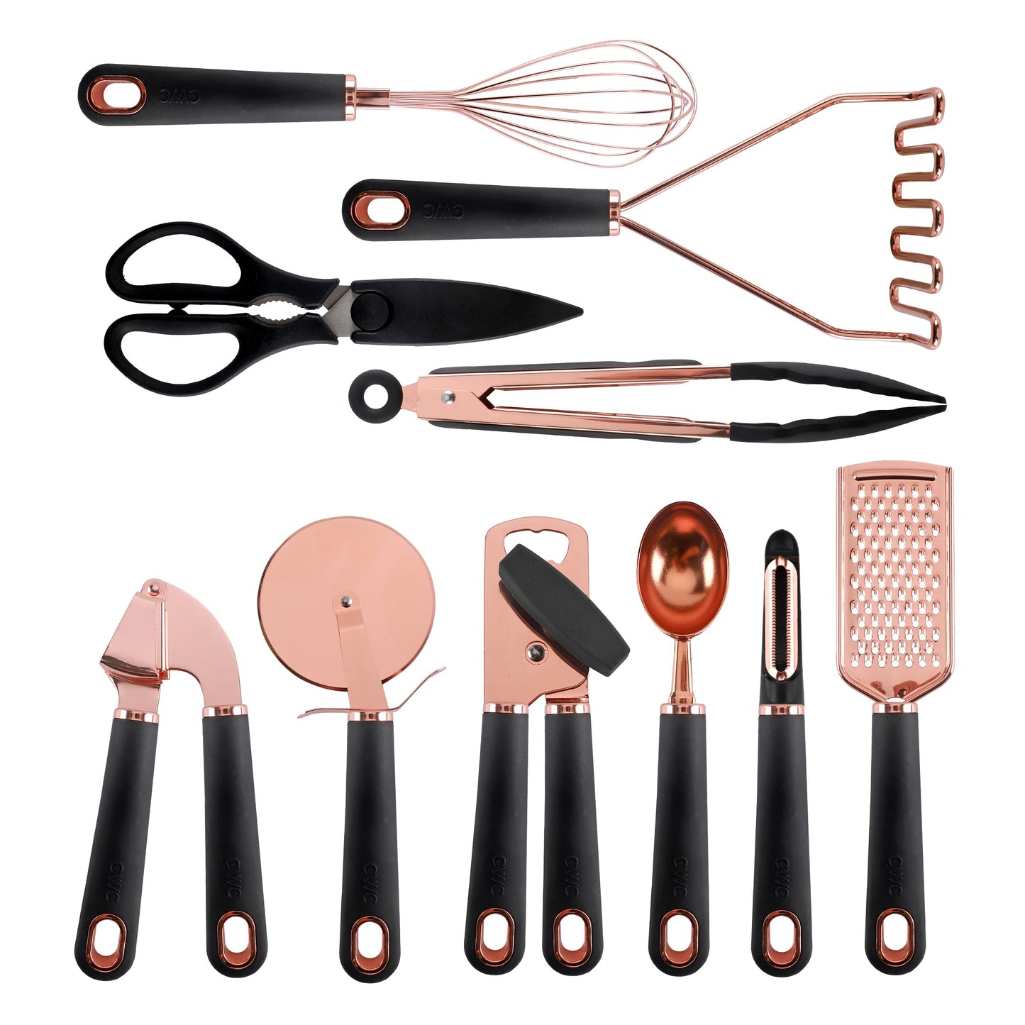 COOK WITH COLOR Kitchen Gadget Set Copper Plated Stainless Steel Utensils with Soft Touch Handles, Copper Black, 10 Pieces