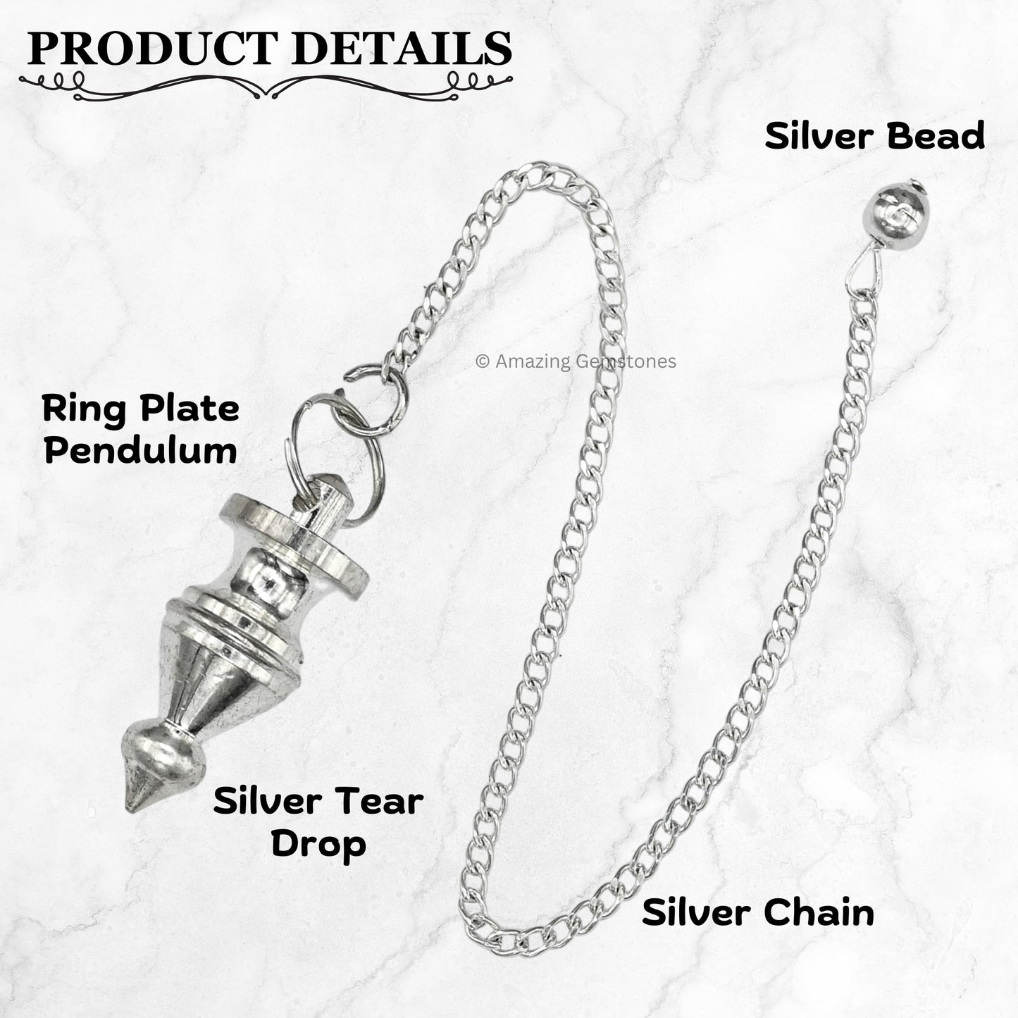 Amazing Gemstone Healing Metal Pendulums for Divination, Silver Tear Drop with Ring Plate Steel Copper Pendulum High Energy Pendulo de Bronce Pendulos de Mesa MP101