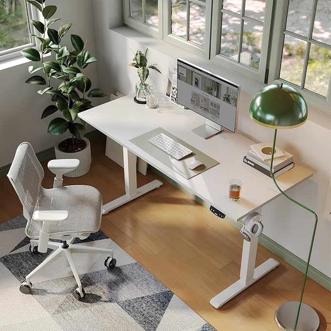 Agilestic Electric Standing Desk 40 x 24 Inches, Height Adjustable Desk, Sit Stand up for Work Office Home, Ergonomic Rising Computer Table with Memory Preset, White