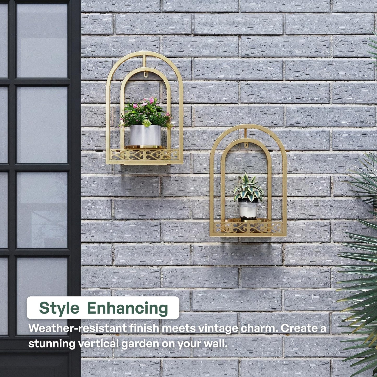 Rioneta Wall Hanging Planters, Modern Iron Frame for Indoor/Outdoor Plants, Stylish Decor for Living Room, Garden, Patio 3 Pack Gold（No Light）