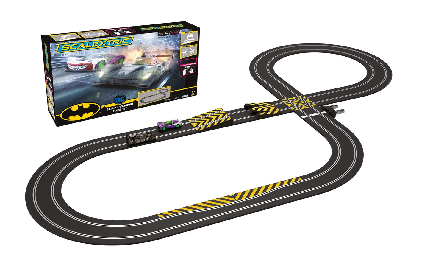 Scalextric Batman vs Joker 1:32 Spark Plug Slot Car Race Track Set C1415T, Black