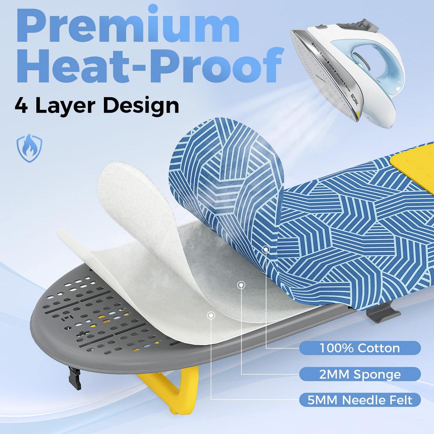 KINGBOARD Tabletop Ironing Board, Small Ironing Board with Iron Holder, Foldable Mini Iron Board, Easy Storage for Travel & Dorm, 12x32 Blue