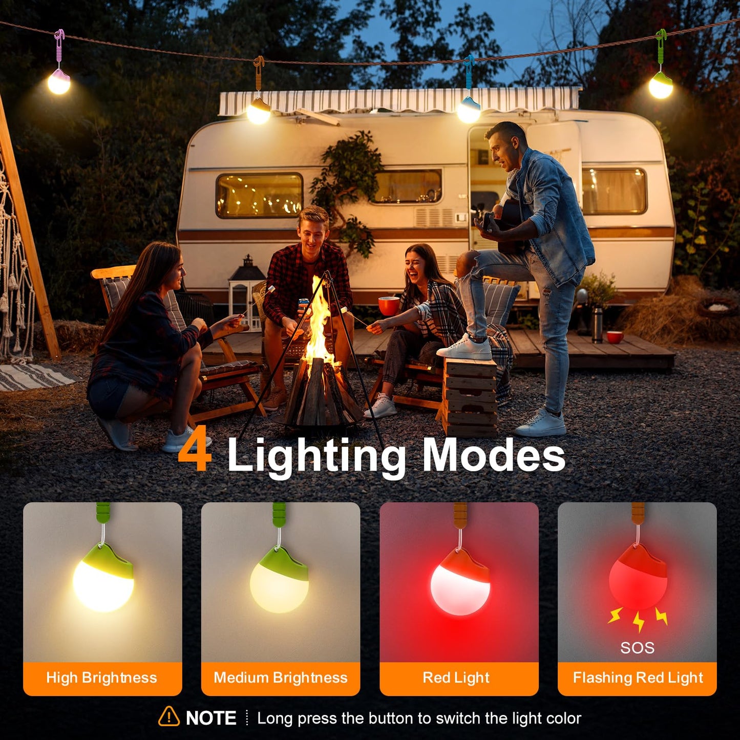 LETMY Rechargeable Camping Lights, 4 Pack Portable Tent Lights with 4 Lighting Modes, 150LM Mini Camping Lantern Waterproof, Only 20g Hanging Tent Lantern for Hiking Power Outages Emergency Kids Gift